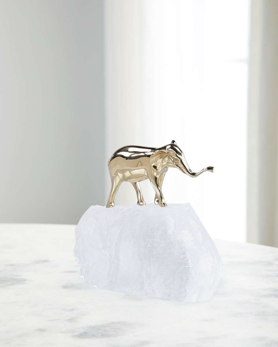 Brass Elephant Sculpture on Selenite II